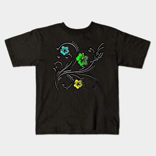 Flowers and Butterfly Blue Kids T-Shirt